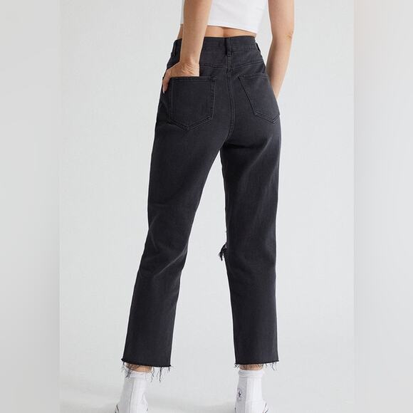 NWT Pacsun Black High Waisted Straight Leg Distressed Jeans Size 24 - Picture 5 of 13
